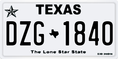 TX license plate DZG1840