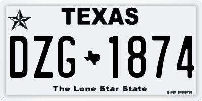TX license plate DZG1874