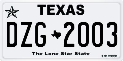 TX license plate DZG2003