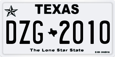 TX license plate DZG2010