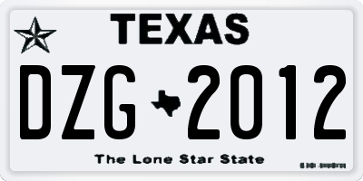 TX license plate DZG2012