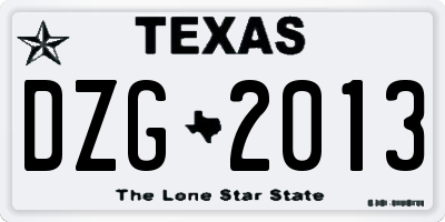 TX license plate DZG2013