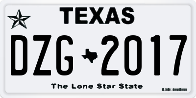 TX license plate DZG2017