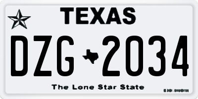 TX license plate DZG2034