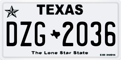 TX license plate DZG2036