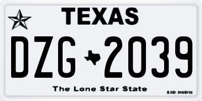 TX license plate DZG2039