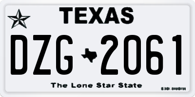 TX license plate DZG2061