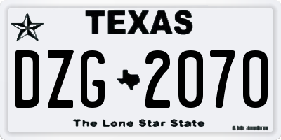 TX license plate DZG2070