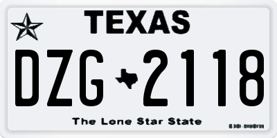 TX license plate DZG2118
