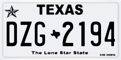 TX license plate DZG2194