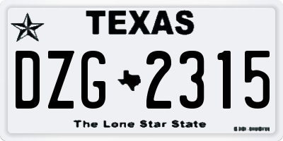 TX license plate DZG2315