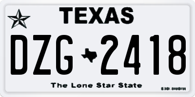 TX license plate DZG2418