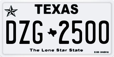 TX license plate DZG2500