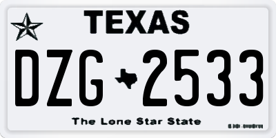 TX license plate DZG2533