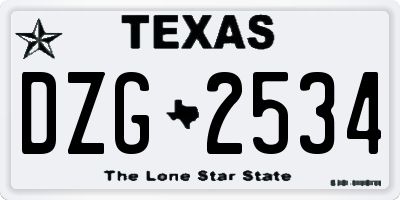 TX license plate DZG2534