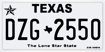 TX license plate DZG2550