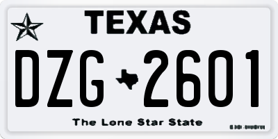 TX license plate DZG2601