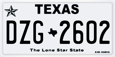 TX license plate DZG2602