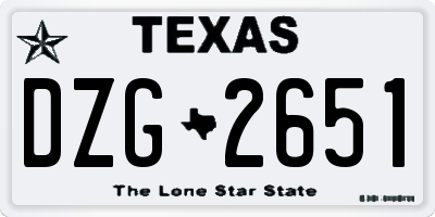 TX license plate DZG2651