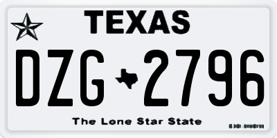 TX license plate DZG2796