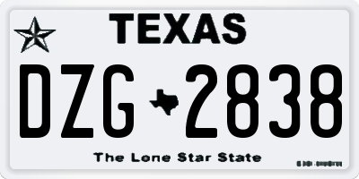 TX license plate DZG2838
