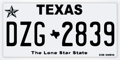TX license plate DZG2839