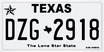TX license plate DZG2918