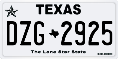 TX license plate DZG2925