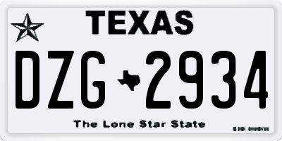 TX license plate DZG2934