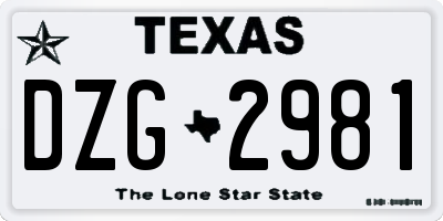 TX license plate DZG2981
