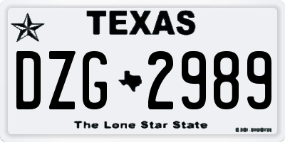 TX license plate DZG2989