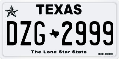 TX license plate DZG2999