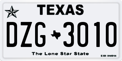 TX license plate DZG3010