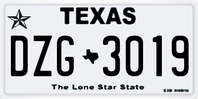 TX license plate DZG3019