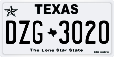 TX license plate DZG3020