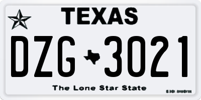 TX license plate DZG3021