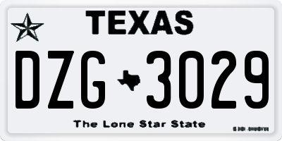 TX license plate DZG3029