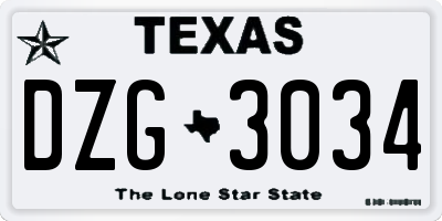TX license plate DZG3034