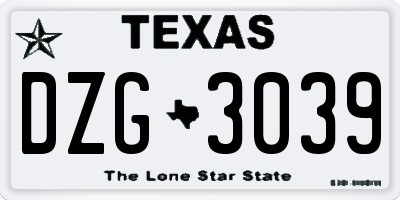 TX license plate DZG3039
