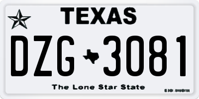 TX license plate DZG3081