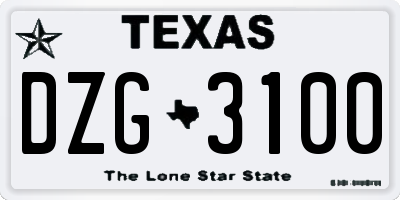 TX license plate DZG3100