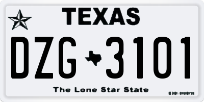 TX license plate DZG3101