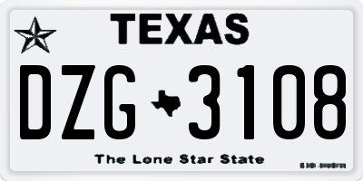 TX license plate DZG3108
