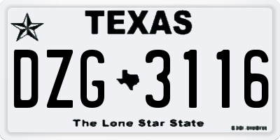 TX license plate DZG3116