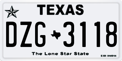 TX license plate DZG3118