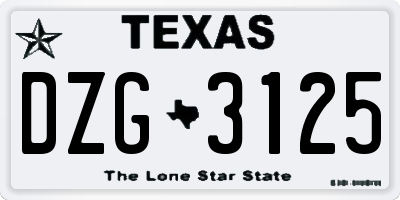 TX license plate DZG3125