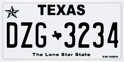 TX license plate DZG3234