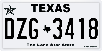 TX license plate DZG3418