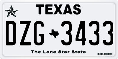TX license plate DZG3433