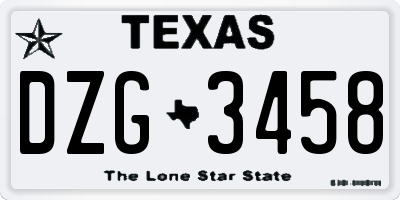 TX license plate DZG3458